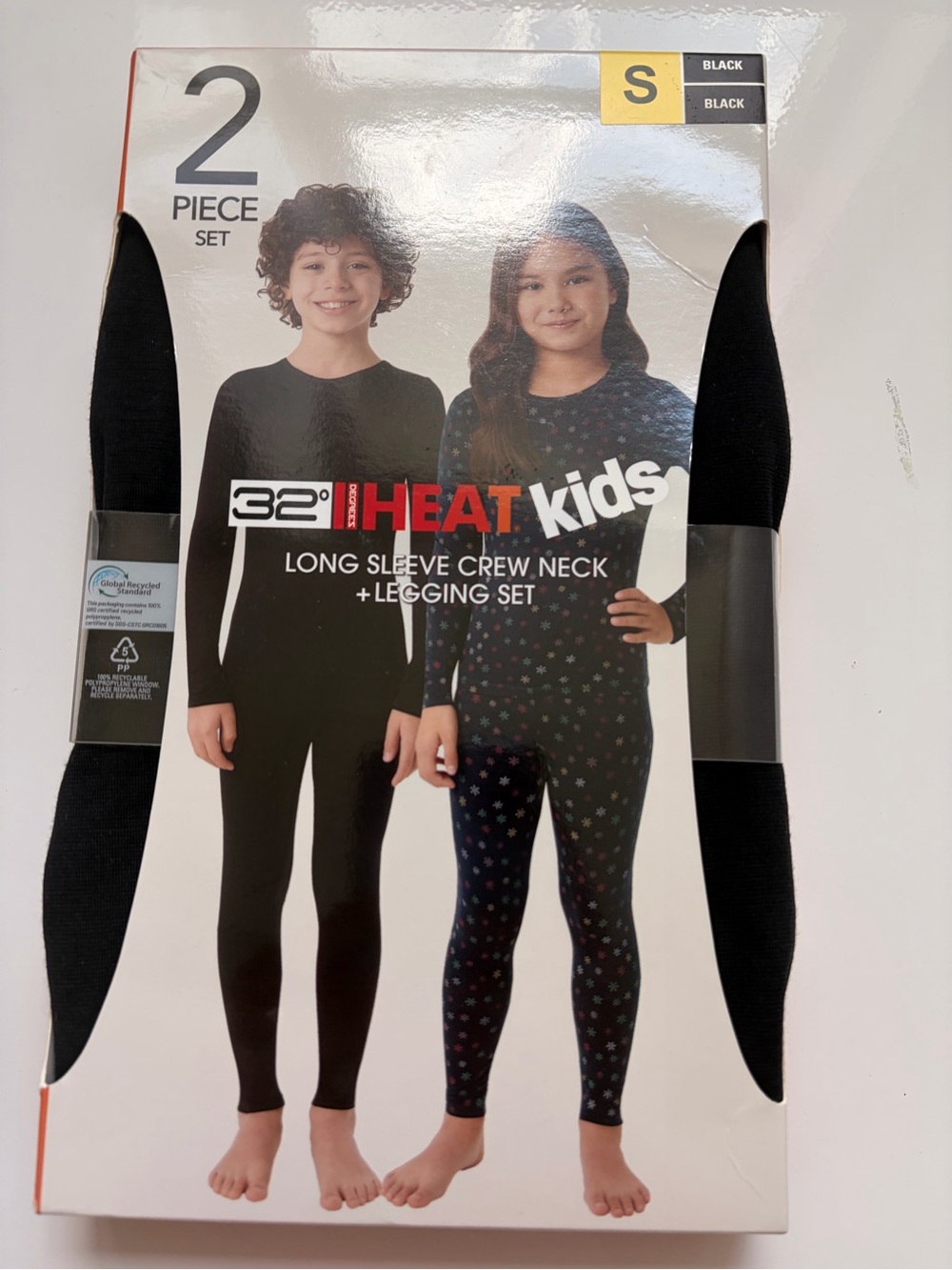 32 Degrees Kids Black Two-Piece Heat Long Sleeve Crew Neck & Legging Set